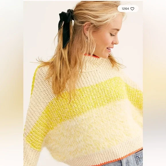 NWOT Free People Yellow Sunbright Slouchy Knit Fuzzy Sweater - Picture 5 of 11